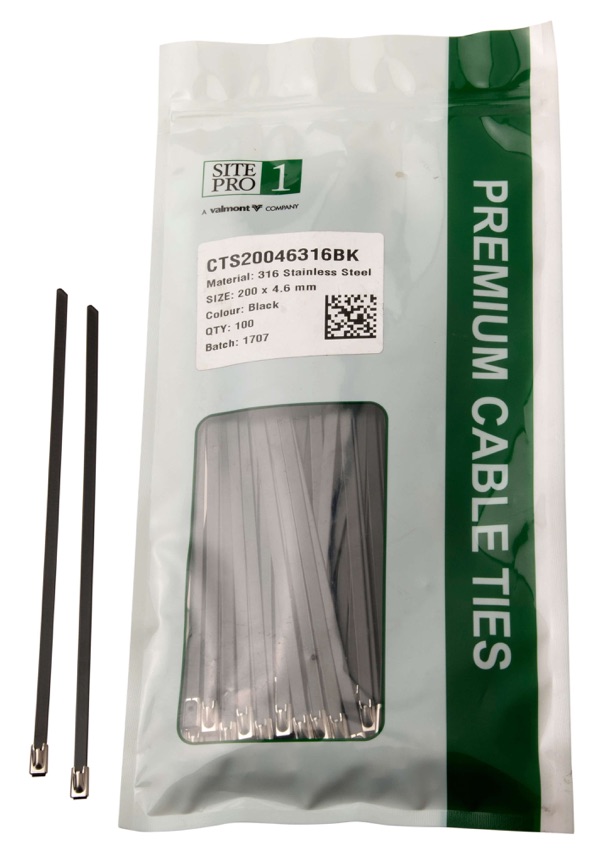 Cable Tie SS316 200x 4.6mm Black 100PK