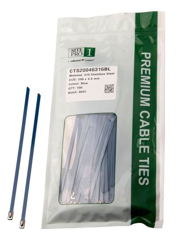 Cable Tie SS316 200x 4.6mm Blue 100PK (Discontinued Clearance Stock Limited Availability)