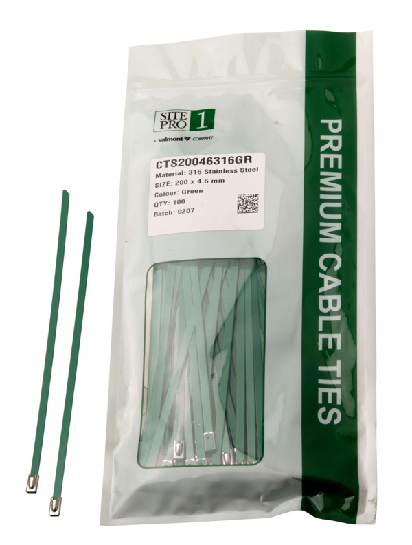 Cable Tie SS316 200x 4.6mm Green 100PK