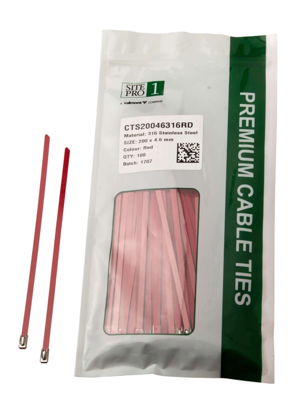 Cable Tie SS316 200x 4.6mm Red 100PK (Discontinued Clearance Stock Limited Availability)