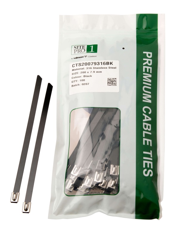 Cable Tie SS316 200x 7.9mm Black 100PK