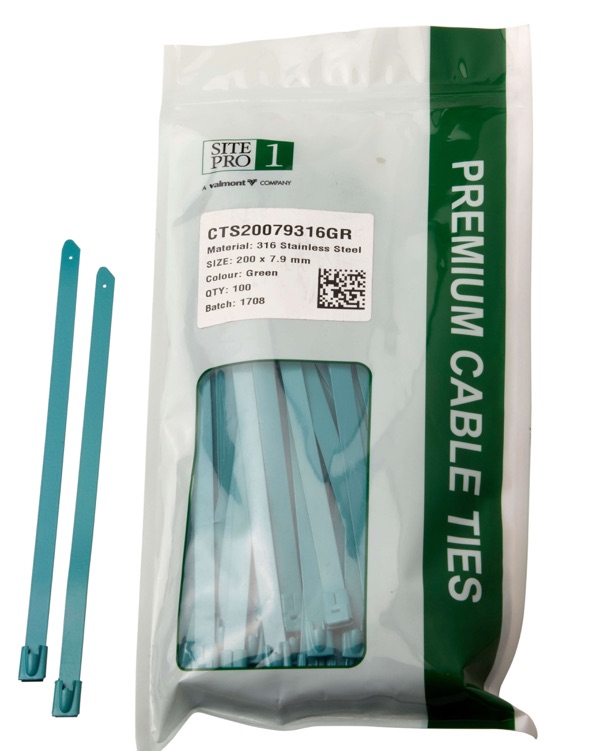 Cable Tie SS316 200x 7.9mm Green 100PK