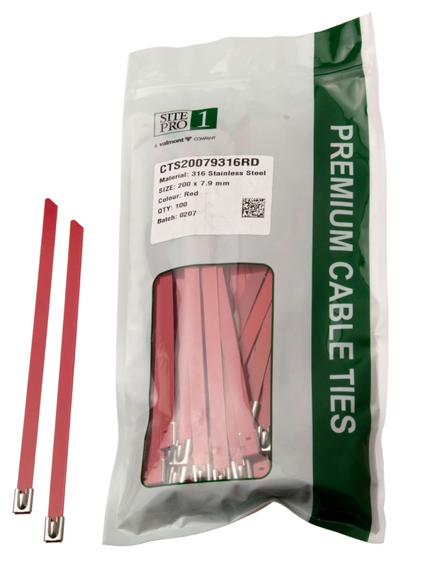 Cable Tie SS316 200x 7.9mm Red 100PK