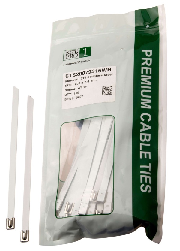 Cable Tie SS316 200x 7.9mm White 100PK