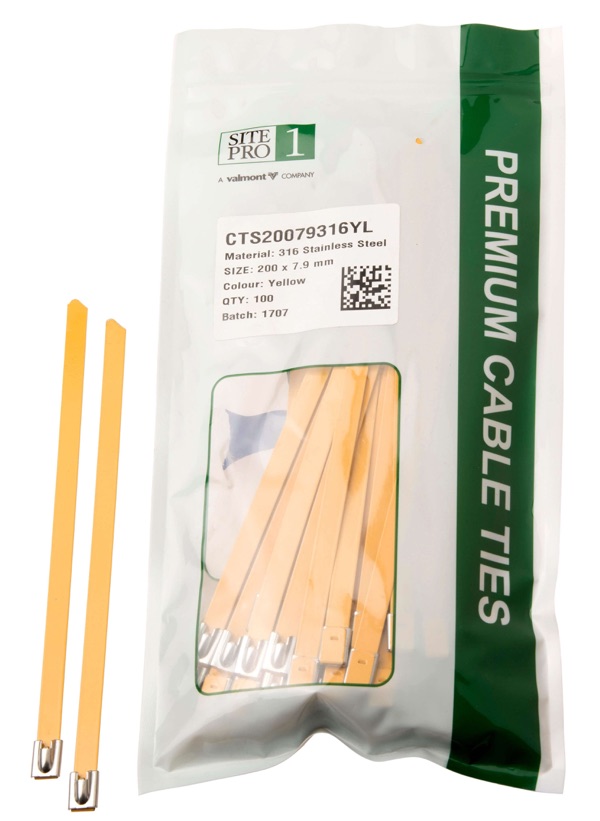 Cable Tie SS316 200x 7.9mm Yellow 100PK