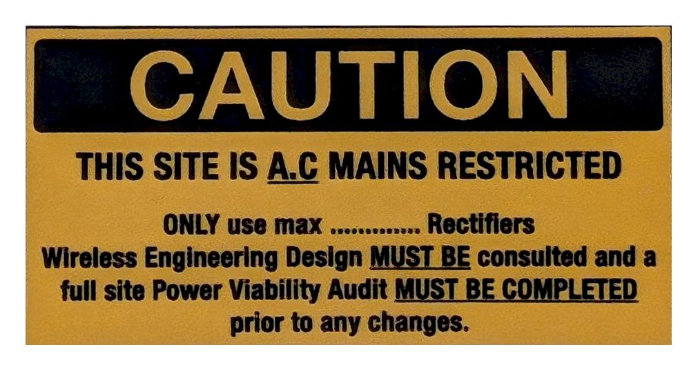 AC Mains Restricted Sticker 80 x 40mm Vinyl
